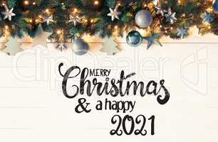 Retro Turquoise Christmas Banner, Merry Christmas And A Happy 2021