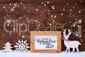 Deer, Snowflakes, Snow, Tree, Glueckliches 2021 Means Happy 2021
