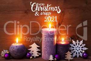 Purple Candle, Christmas Decoration, Merry Christmas And Happy 2021