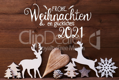 Reindee, Heart, Tree, Fir Cone, Glueckliches 2021 Means Happy 2021