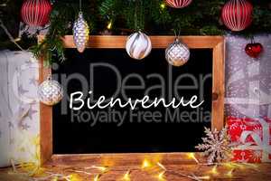 Chalkboard, Tree, Gift, Fairy Lights, Bienvenue Means Welcome