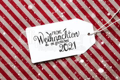 Red Wrapping Paper, Label, Glueckliches 2021 Means Happy 2021, Snowflakes