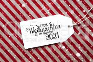 Red Wrapping Paper, Label, Glueckliches 2021 Means Happy 2021, Snowflakes