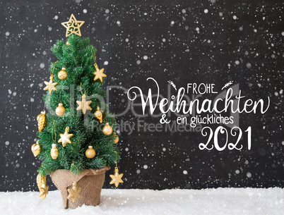 Christmas Tree, Black Background, Snowflakes, Glueckliches 2021 Means Happy 2021