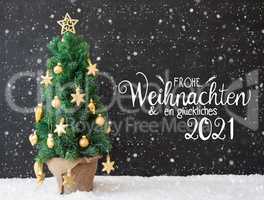 Christmas Tree, Black Background, Snowflakes, Glueckliches 2021 Means Happy 2021