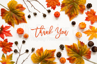 Bright Colorful Autumn Leaf Decoration, English Text Thank You