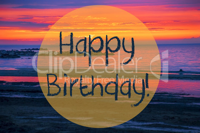 Sunset Or Sunrise At Sweden Ocean, Text Happy Birthday