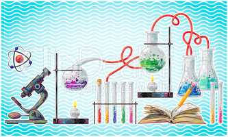 scientific laboratory element on abstract wave background