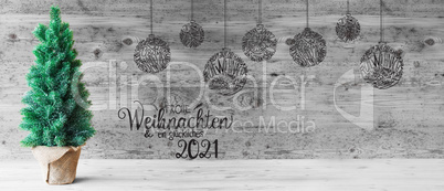 Christmas Tree, Ball, Glueckliches 2021 Means Happy 2021, Black And White