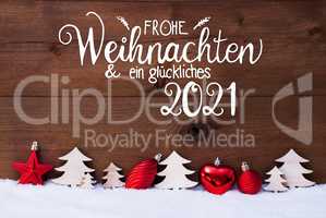 Tree, Red Ball, Snow, Glueckliches 2021 Means Happy 2021