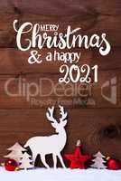 Snow, Deer, Tree, Red Ball, Merry Christmas And Happy 2021