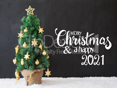 Christmas Tree, Black Background, Snow, Merry Christmas And A Happy 2021