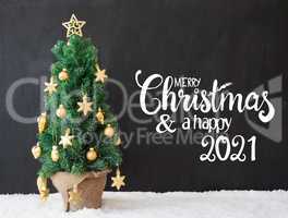 Christmas Tree, Black Background, Snow, Merry Christmas And A Happy 2021