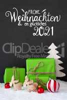 Green Gift, Ball, Snow, Tree, Glueckliches 2021 Means Happy 2021