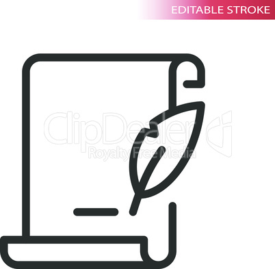 Signing contract or document line vector icon