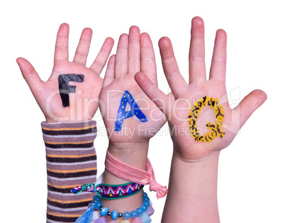 Children Hands Building Word FAQ, Isolated Background