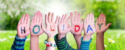 Children Hands Building Word Holiday, Grass Meadow