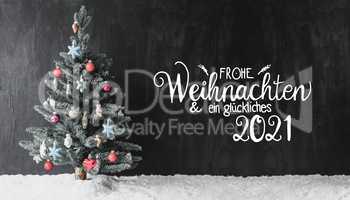 Christmas Tree, Snow, Colorful Ball, Glueckliches 2021 Means Happy 2021