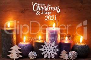 Purple Candle, Christmas Ornament, Merry Christmas And Happy 2021