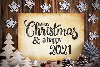 Old Paper With Christmas Decoration, Merry Christmas And Happy 2021