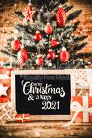Bright Christmas Tree, Gifts, Snowflakes, Merry Christmas And A Happy 2021