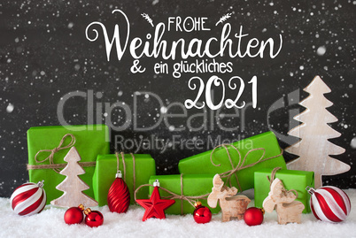 Snowflakes, Tree, Gift, Ball, Glueckliches 2021 Means Happy 2021