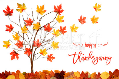 Tree With Colorful Leaf Decoration, Leaves Flying Away, Happy Thanksgiving