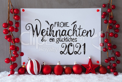 Red Decoration, Sign, Snow, Glueckliches 2021 Means Happy 2021