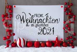 Red Decoration, Sign, Snow, Glueckliches 2021 Means Happy 2021