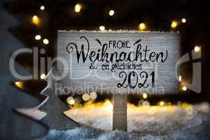 Christmas Tree, Snow, Sign, Calligraphy Glueckliches 2021 Means Happy 2021