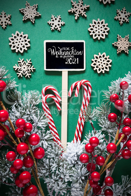 Fir Branch, Christmas Decoration, Sign, Glueckliches 2021 Means Happy 2021