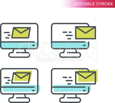 Computer monitor with letter thin line icon