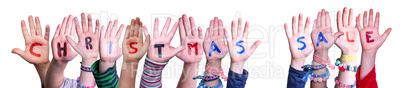 Children Hands Building Word Christmas Sale, Isolated Background