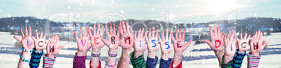 Children Hands Building Ich Vermisse Dich Means I Miss You, Winter Background