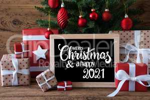 Christmas Tree, Gift, Text Merry Christmas And A Happy 2021