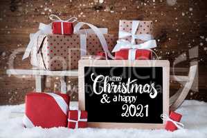 Sleigh, Gift, Snow, Snowflakes, Merry Christmas And A Happy 2021