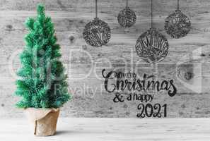 Christmas Tree, Ball, Merry Christmas And A Happy 2021, Black And White