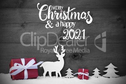 Reindeer, Gift, Tree, Snow, Merry Christmas And A Happy 2021