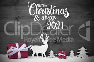 Reindeer, Gift, Tree, Snow, Merry Christmas And A Happy 2021