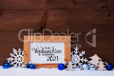 Tree, Snowflake, Snow, Blue Ball, Glueckliches 2021 Means Happy 2021