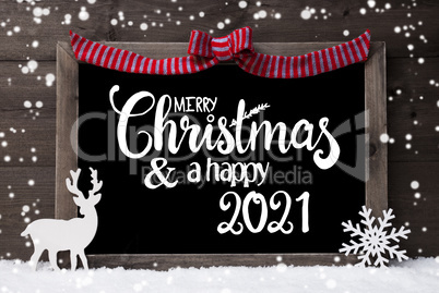 Chalkboard, Decoration, Snowflakes, Deer, Merry Christmas And A Happy 2021