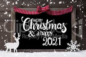 Chalkboard, Decoration, Snowflakes, Deer, Merry Christmas And A Happy 2021