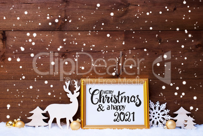 Frame, Golden Ball, Tree, Snow, Deer, Merry Christmas And A Happy 2021