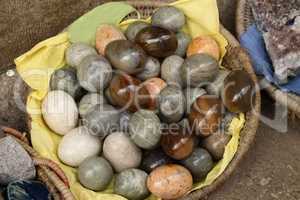 Collection of different types of polished pebble stones