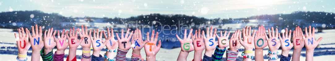 Hands, Universitaet Geschlossen Means University Closed, Winter Background