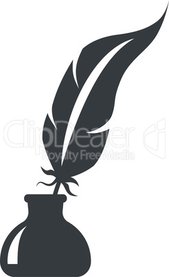 Pen feather in ink bottle black vector icon