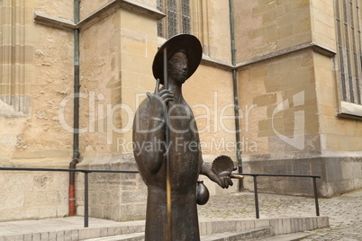 Rothenburg ob der Tauber, Germany - August 15, 2020: Statues in Rothenburg, Germany.