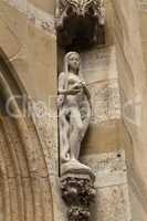 Rothenburg ob der Tauber, Germany - August 15, 2020: Statues in Rothenburg, Germany.