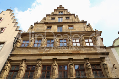 Rothenburg ob der Tauber, Germany - August 15, 2020: Statues in Rothenburg, Germany.