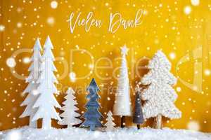 Christmas Trees, Snowflakes, Yellow Background, Vielen Dank Means Thank You